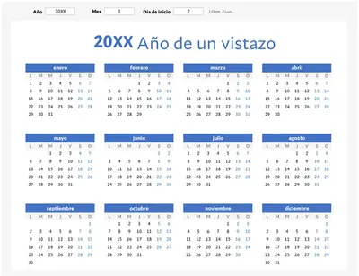Calendario para cualquier año de un vistazo (horizontal) modern-simple
