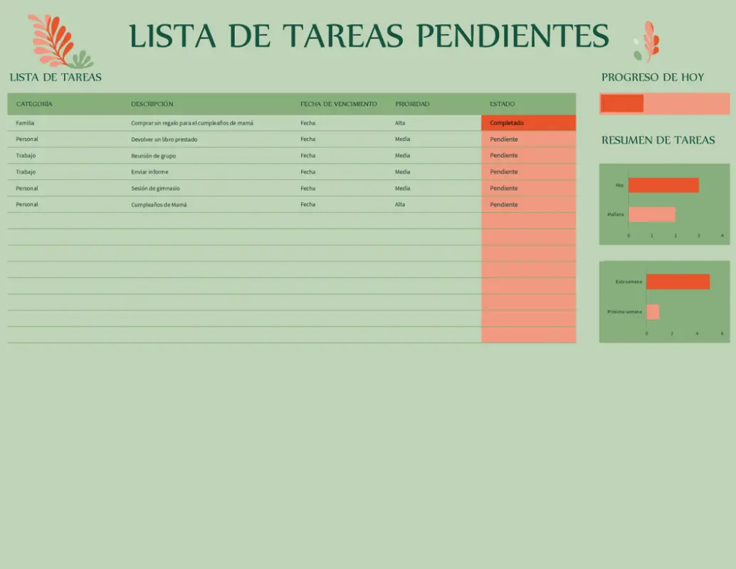 Lista de tareas pendientes green organic simple