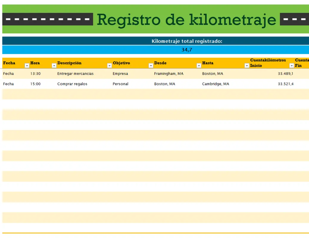 Seguimiento de kilometraje personal modern simple