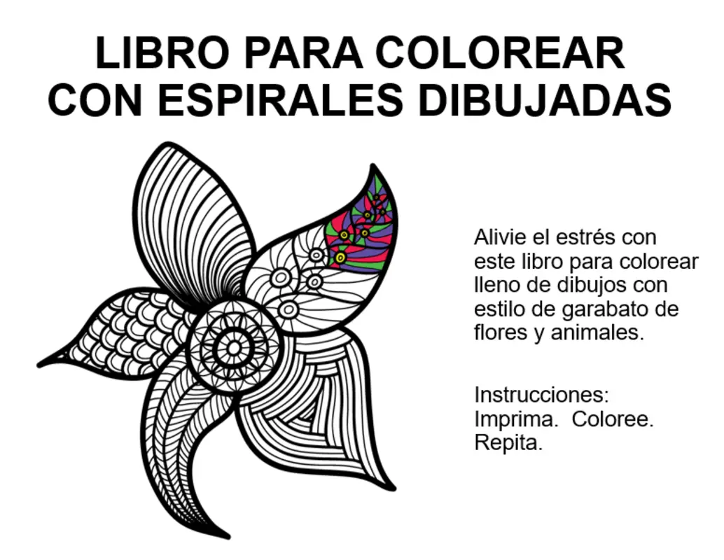 Libro para colorear con espirales dibujadas organic boho