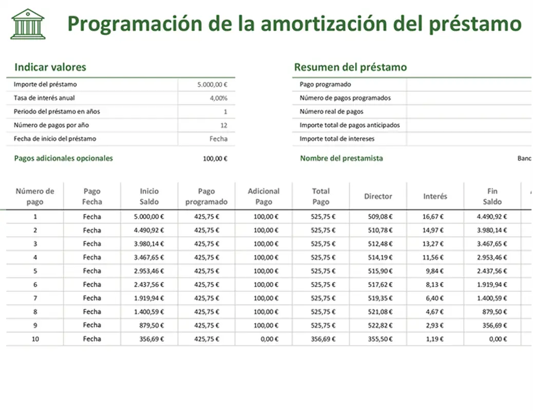 Programa de la amortización de préstamos modern-simple