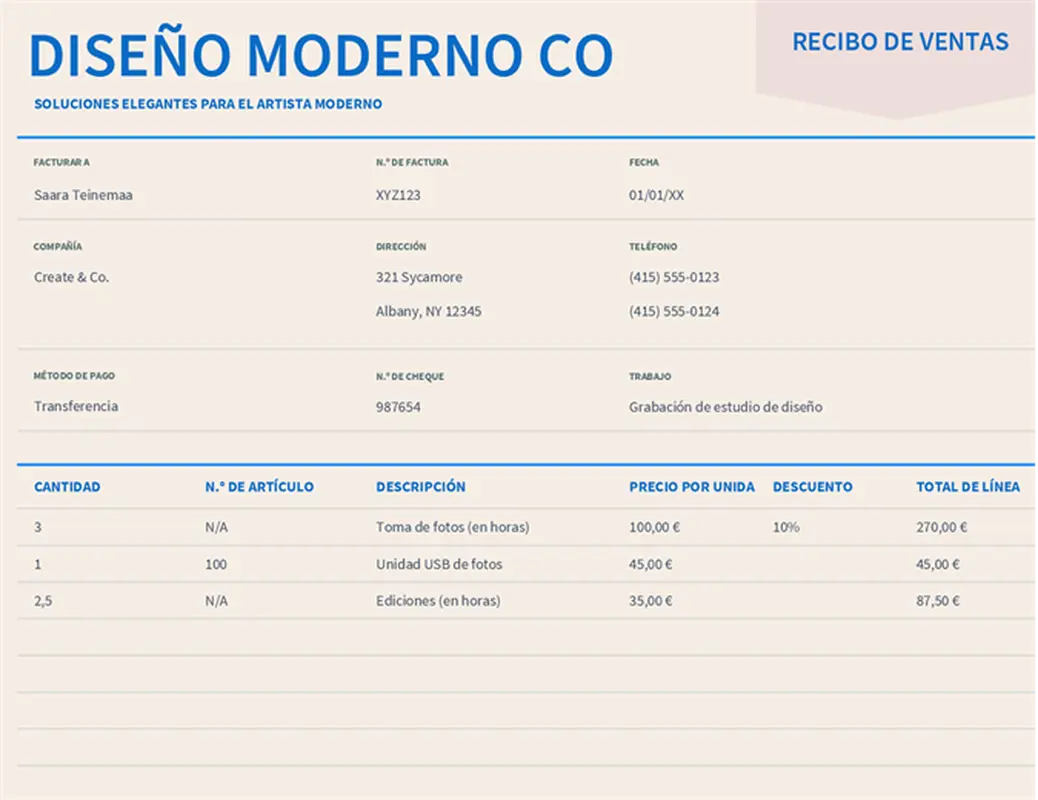 Recibo de venta elemental modern simple