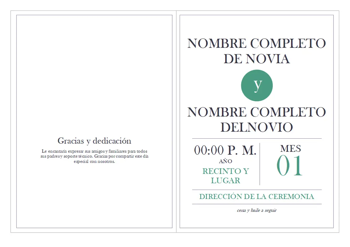 Plantilla de programa de boda modern simple