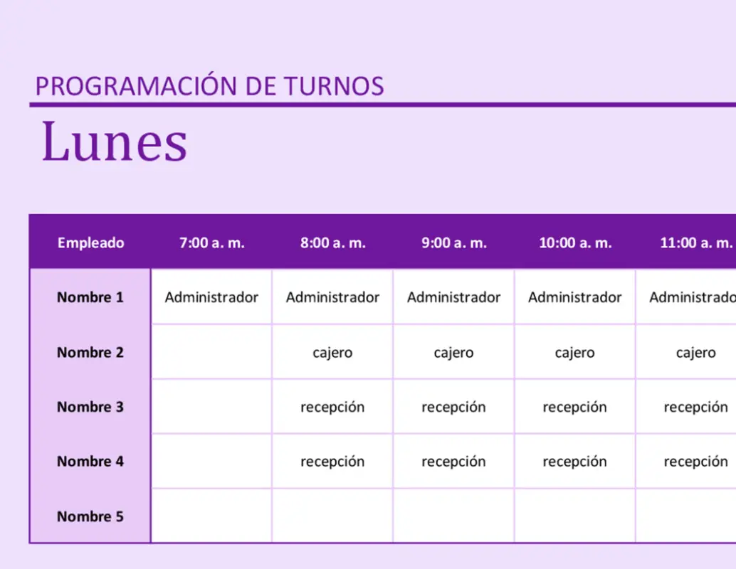 Programación de los turnos de los empleados purple modern simple