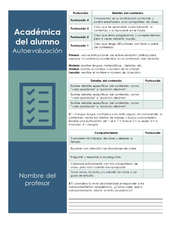 Autoevaluación académica del alumno blue modern color block