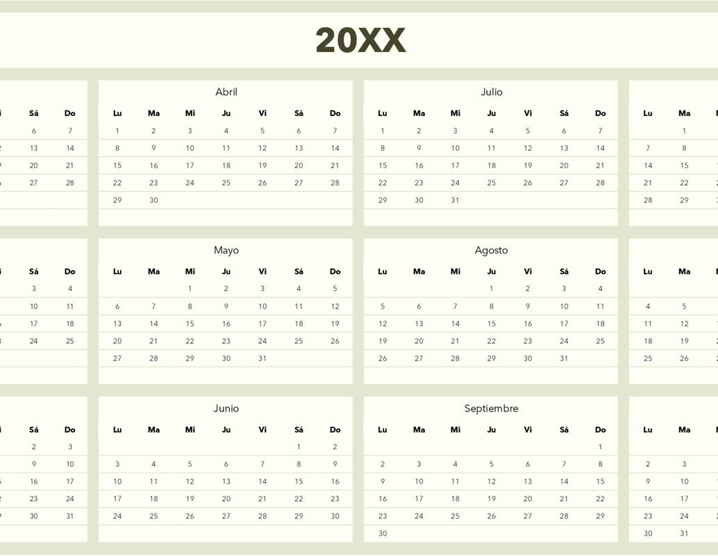 Creador de calendario (cualquier año) green modern simple
