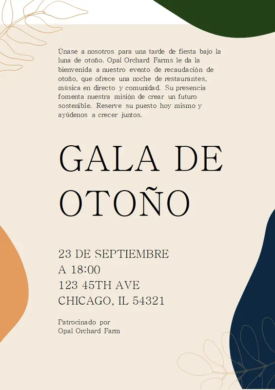Folleto de evento de otoño (con hojas) organic boho
