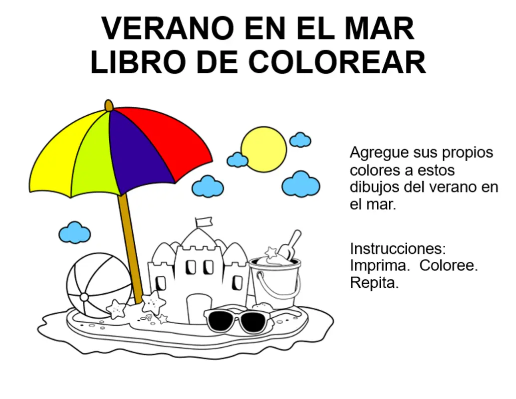 Libro de colorear con el tema "el mar en el verano" whimsical color block