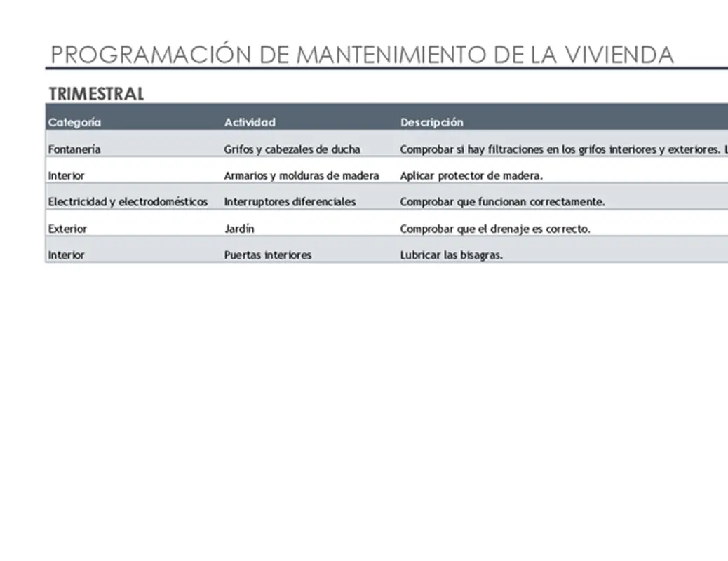 Lista de tareas y programación de mantenimiento de la vivienda modern simple