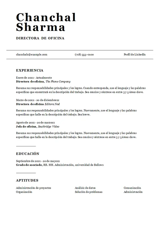 Currículum vítae de gerente de oficina para ATS modern simple