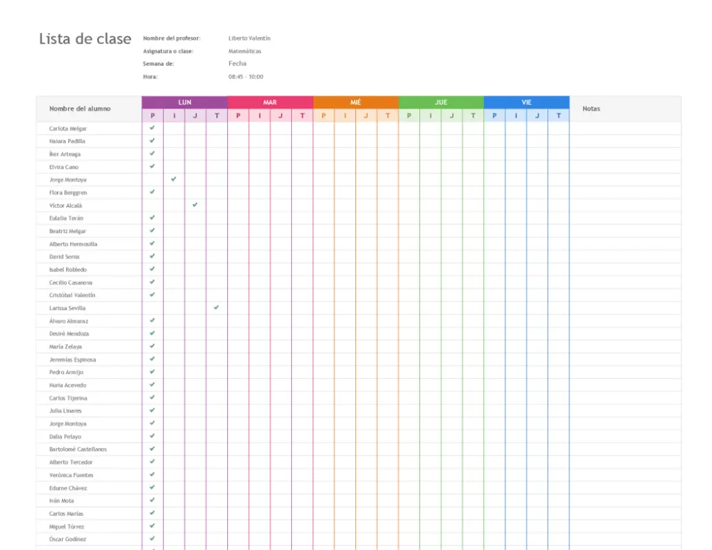 Lista de asistencia de clase modern simple