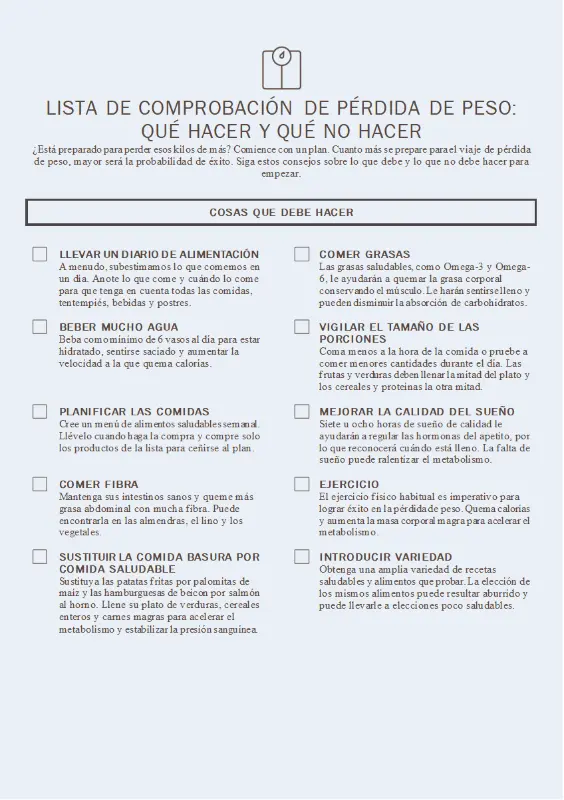 Lista de comprobación para la pérdida de peso, qué hacer y qué no hacer  blue modern-simple
