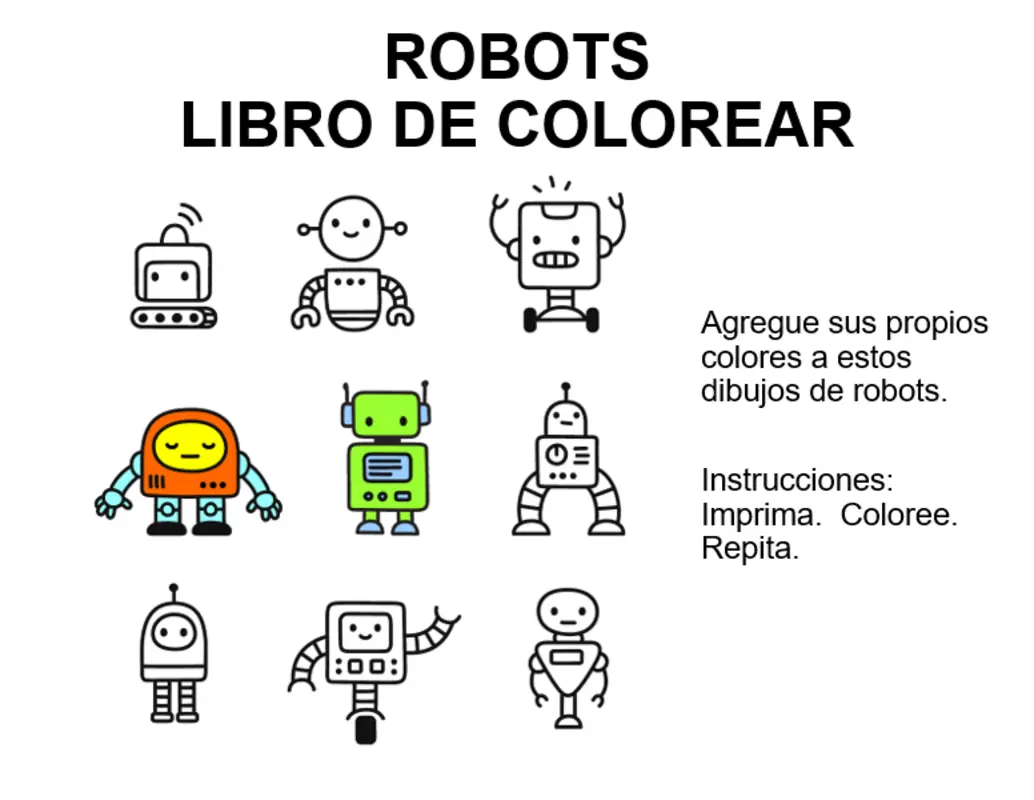 Libro para colorear robots whimsical color block