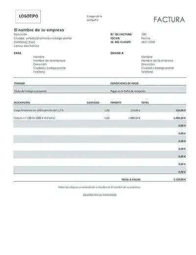 Factura con cargo financiero (gris) modern simple