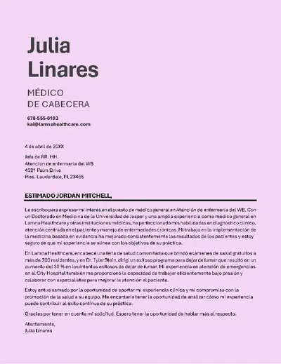 Carta de presentación de atención sanitaria sencilla
