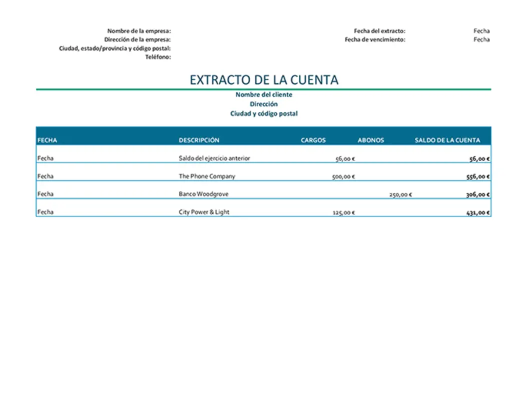 Extracto de facturación de la cuenta modern simple