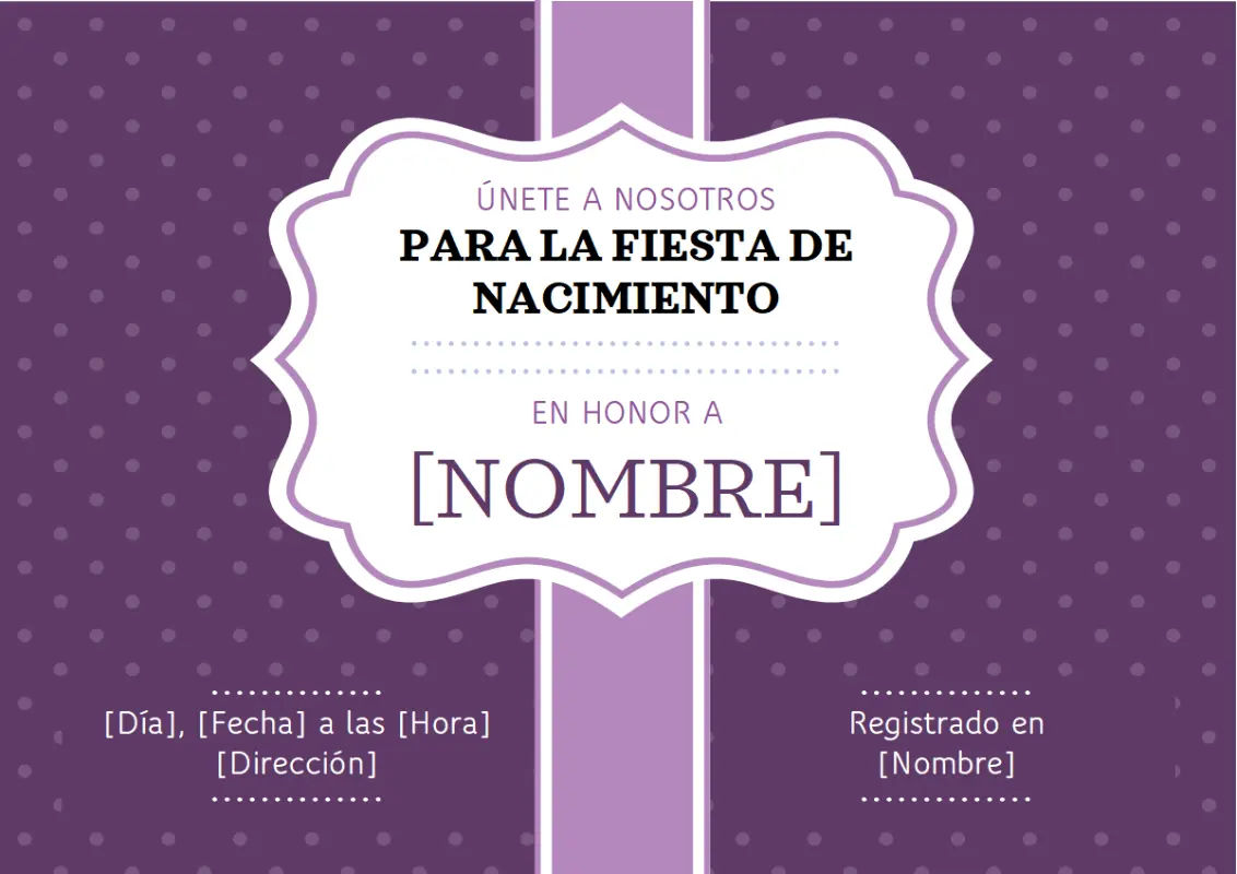 Invitación para fiesta de nacimiento purple vintage retro