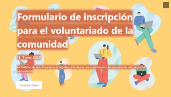 Formulario de inscripción para el voluntariado de la comunidad yellow