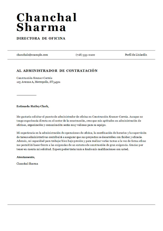 Carta de presentación para el puesto de gerente de oficina en un ATS modern simple