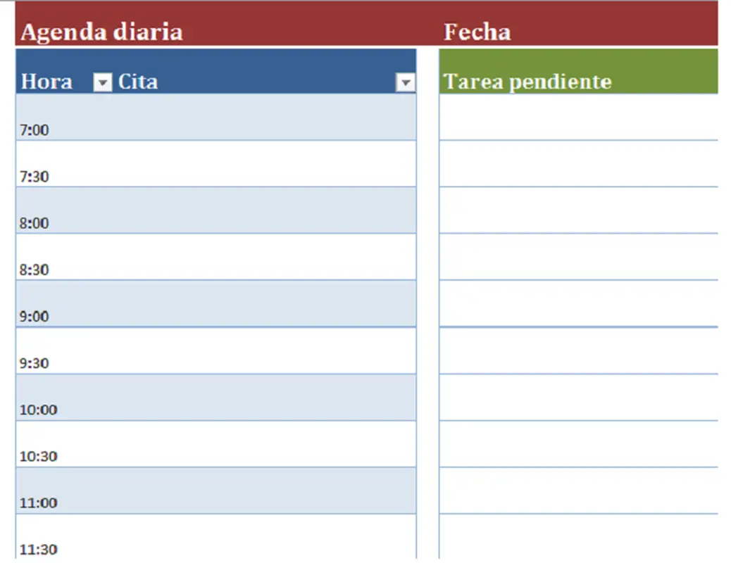 Agenda diaria en blanco