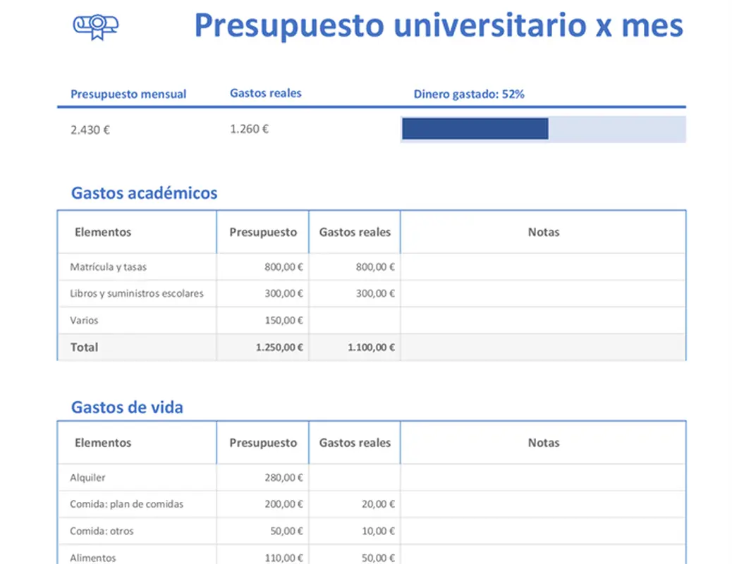 Presupuesto mensual universitario modern-simple