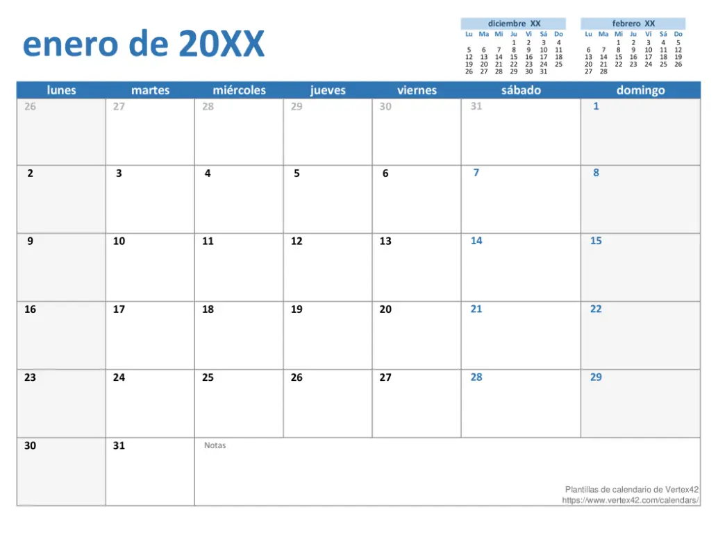 Calendario personalizado de cualquier año blue modern-simple