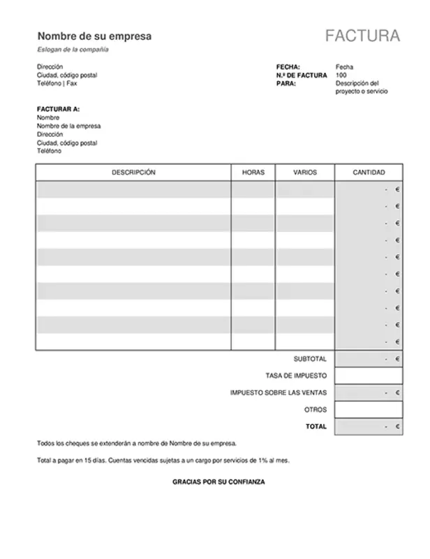 Factura de servicio con cálculo de impuestos black modern-simple