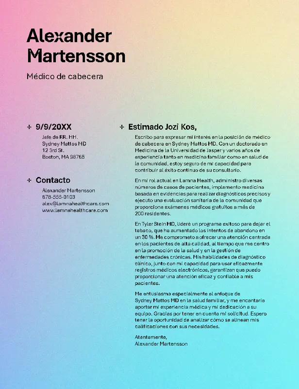 Carta de presentación para atención médica de ATS