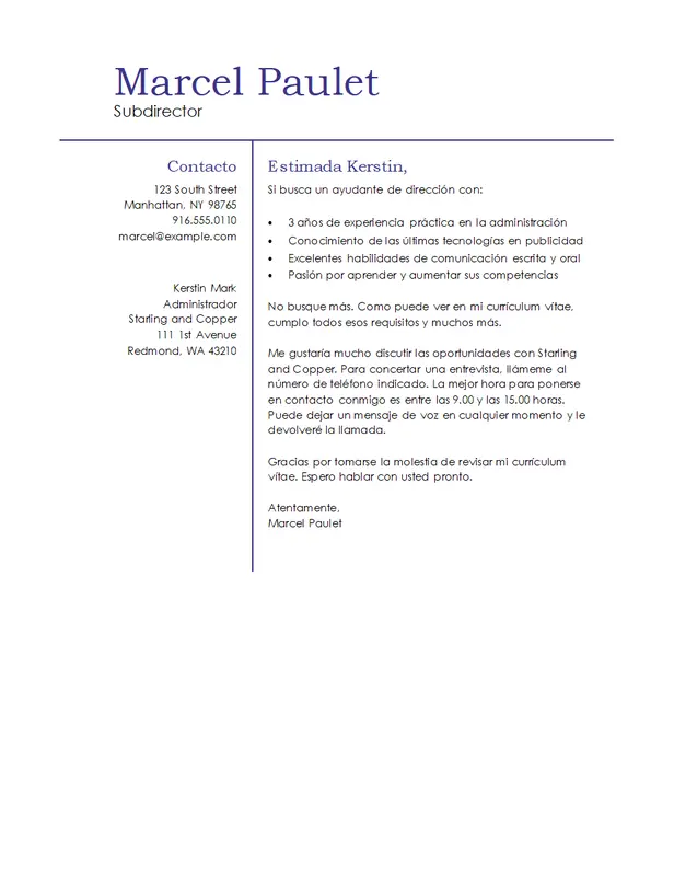 Carta de presentación de administración básica