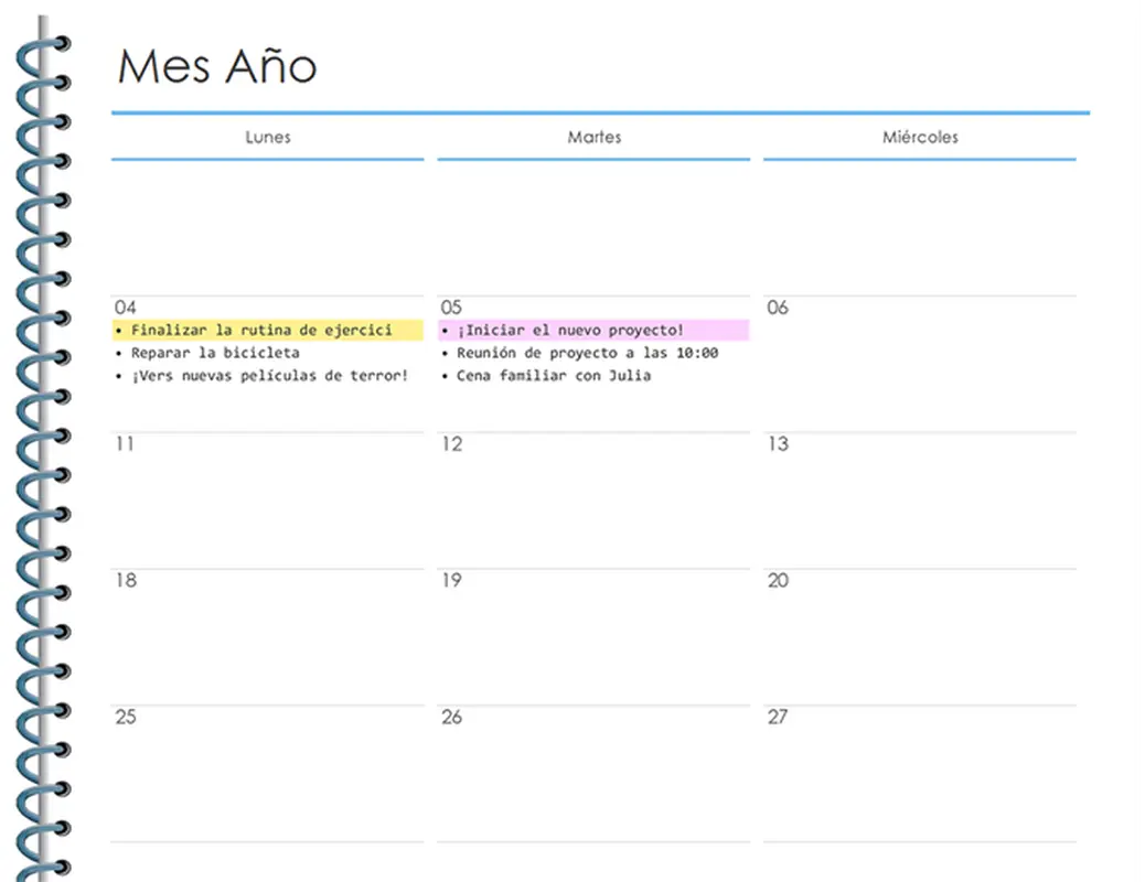 Planificador personal mensual modern simple