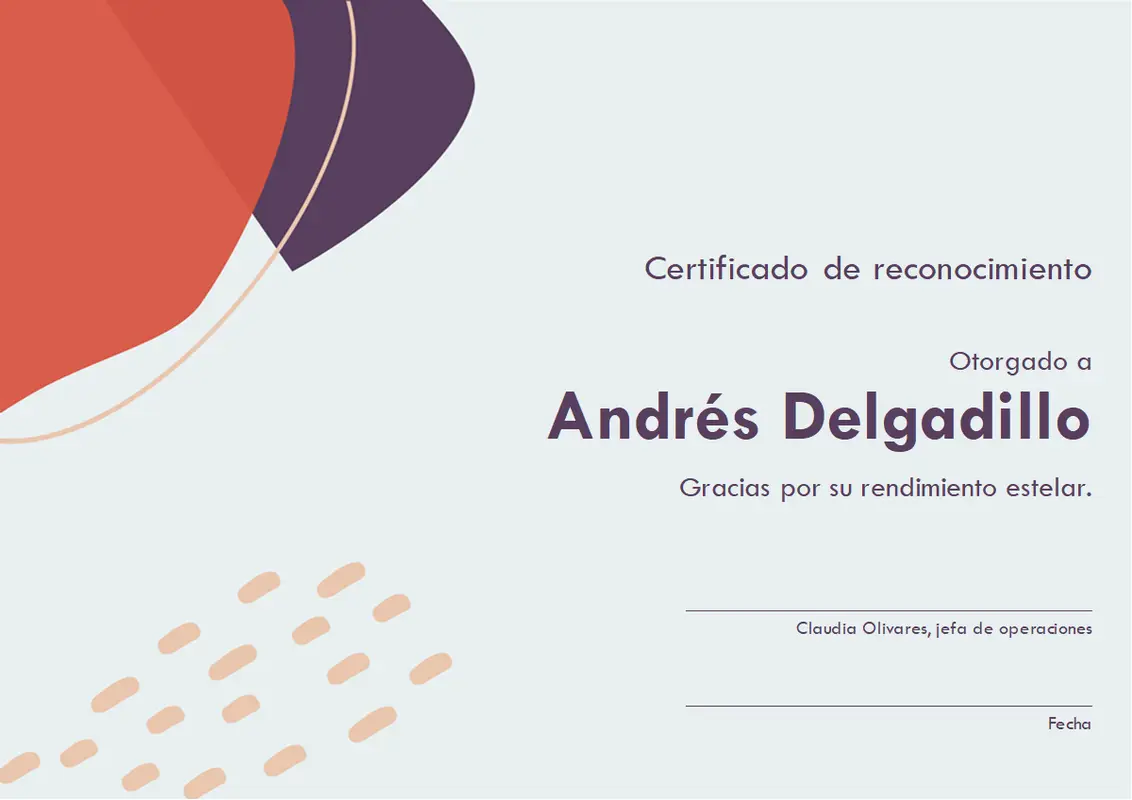 Certificado de reconocimiento para profesionales administrativos organic-simple