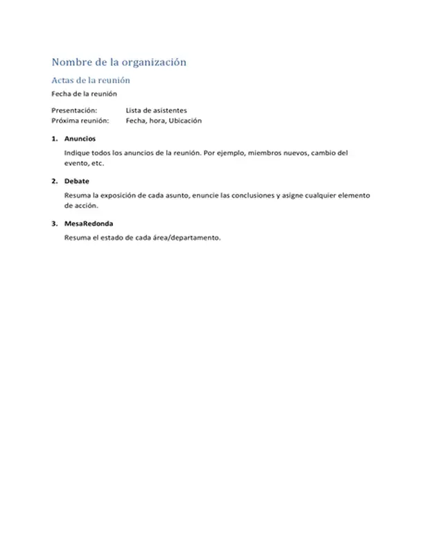 Organización del tiempo de reunión (formulario corto)