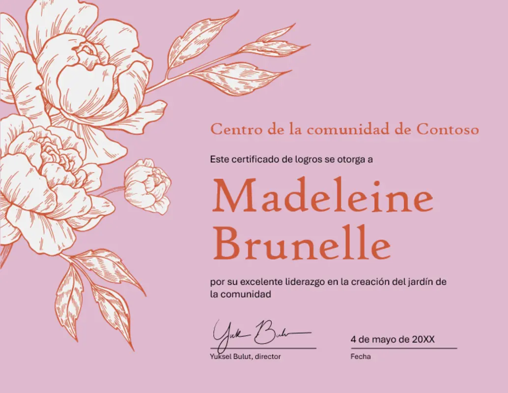 Certificado de logros cumplido floral orange vintage-botanical