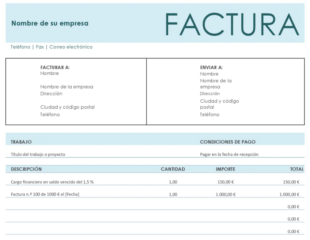 Factura de cargo financiero básica blue modern simple