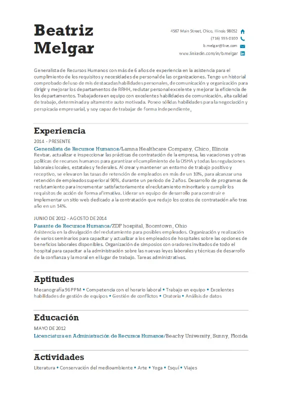 Currículum vítae de recursos humanos white modern simple