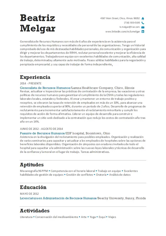 Currículum vítae de recursos humanos modern simple