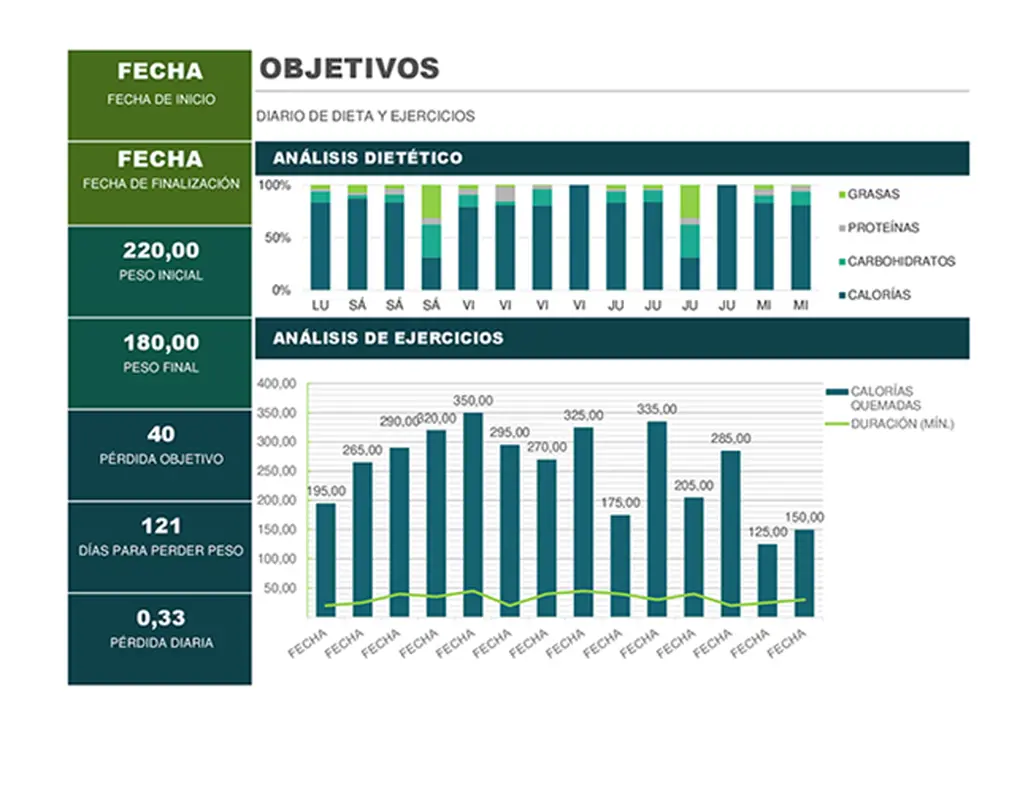 Diario de dieta y ejercicios modern simple