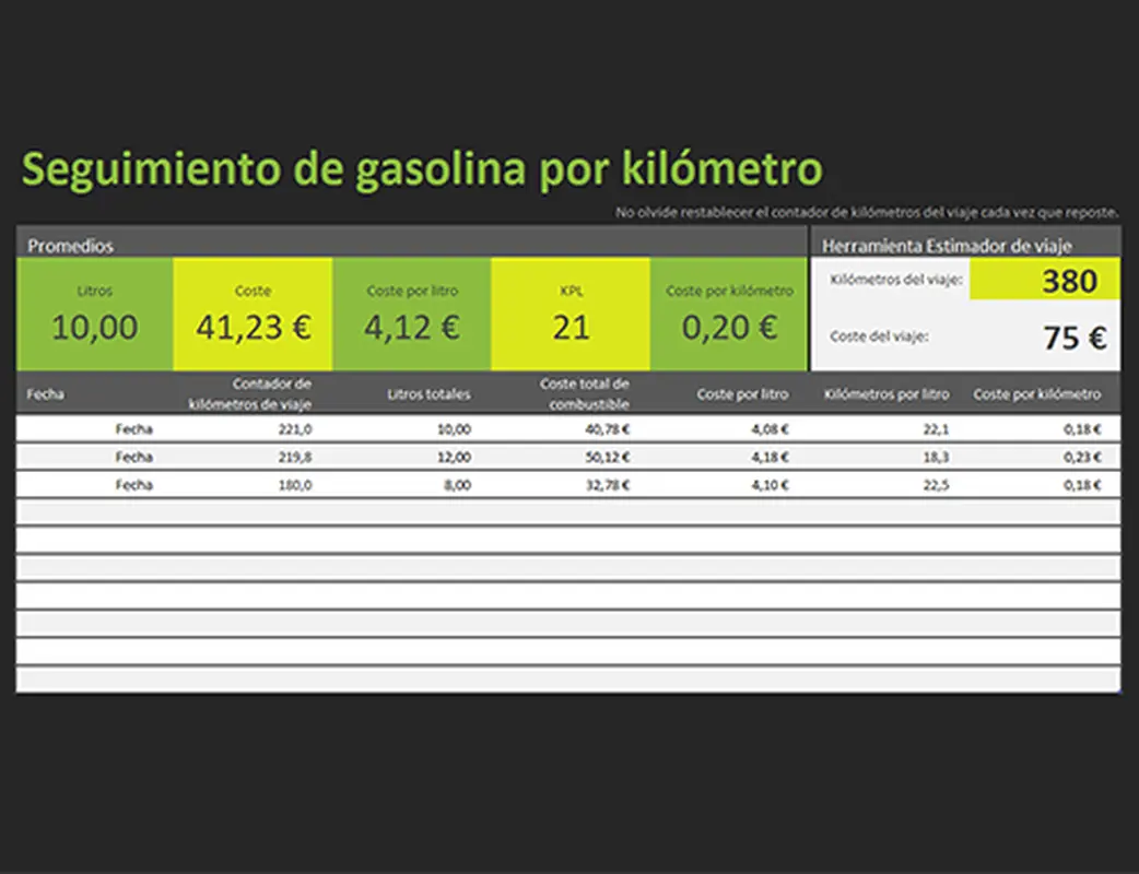 Control de consumo de combustible modern simple