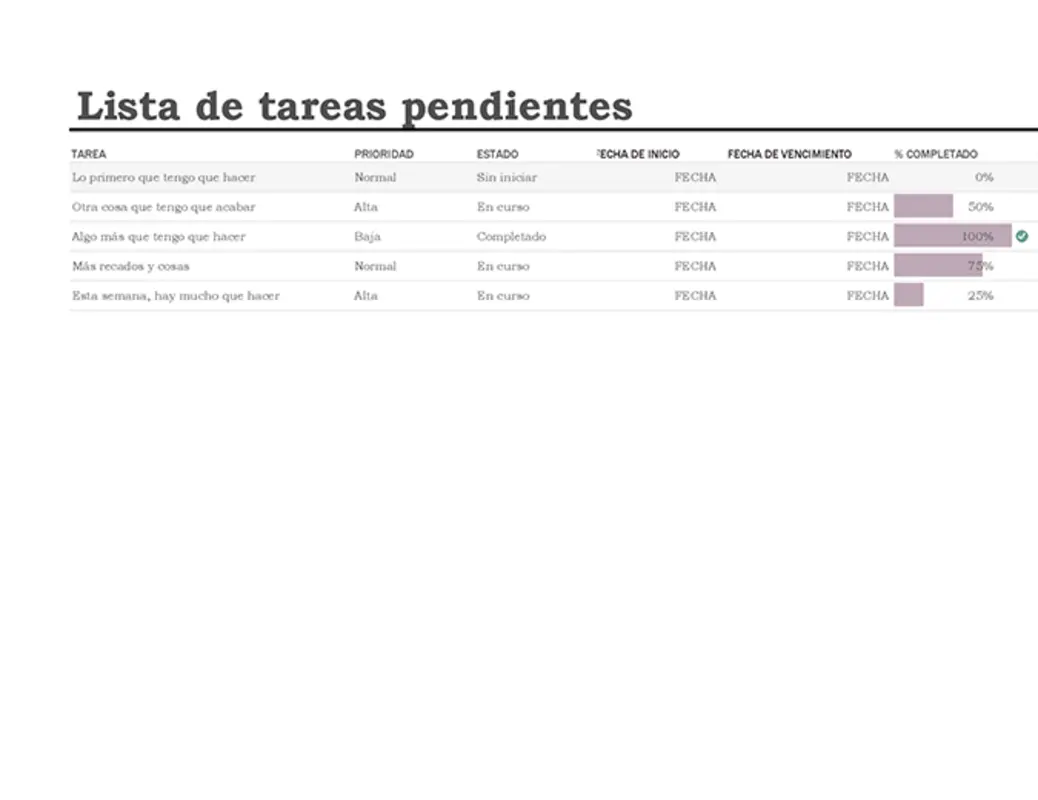 Lista de tareas pendientes con el seguimiento del progreso modern simple