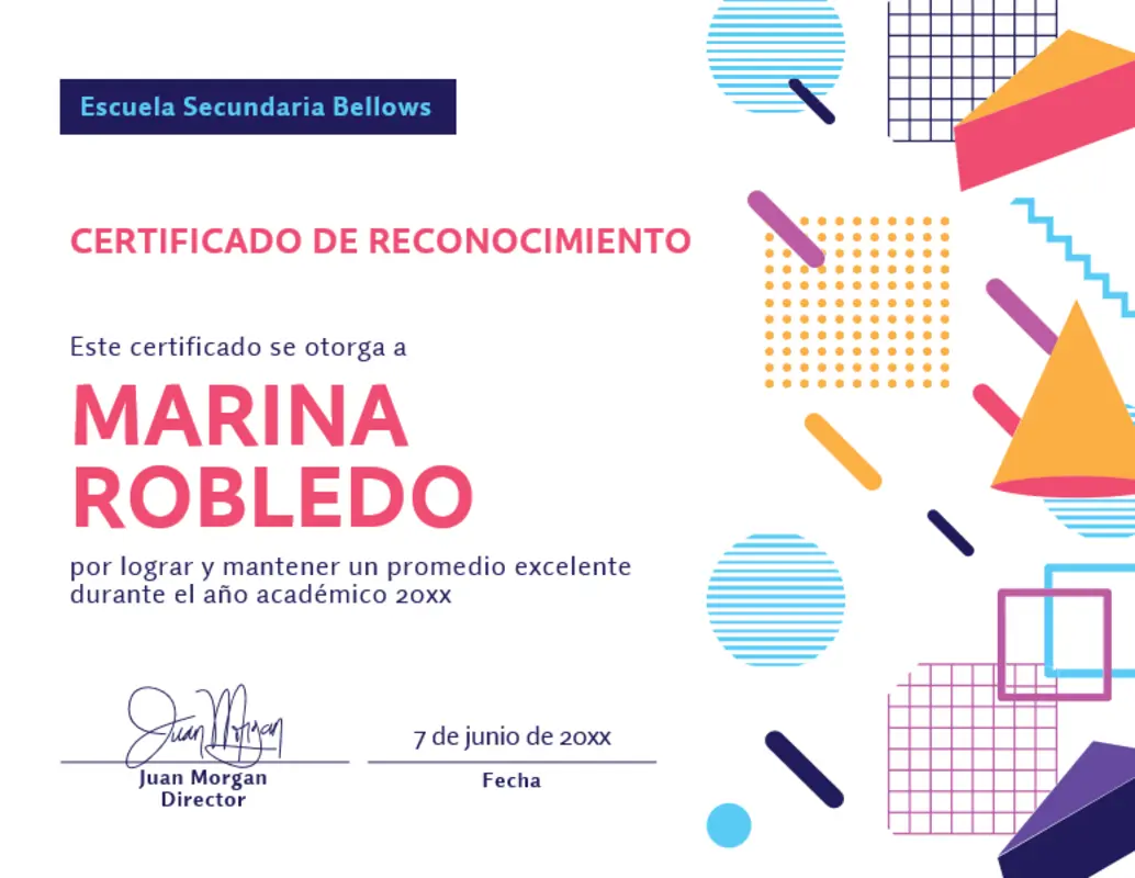 Certificados de centros educativos pink modern geometric