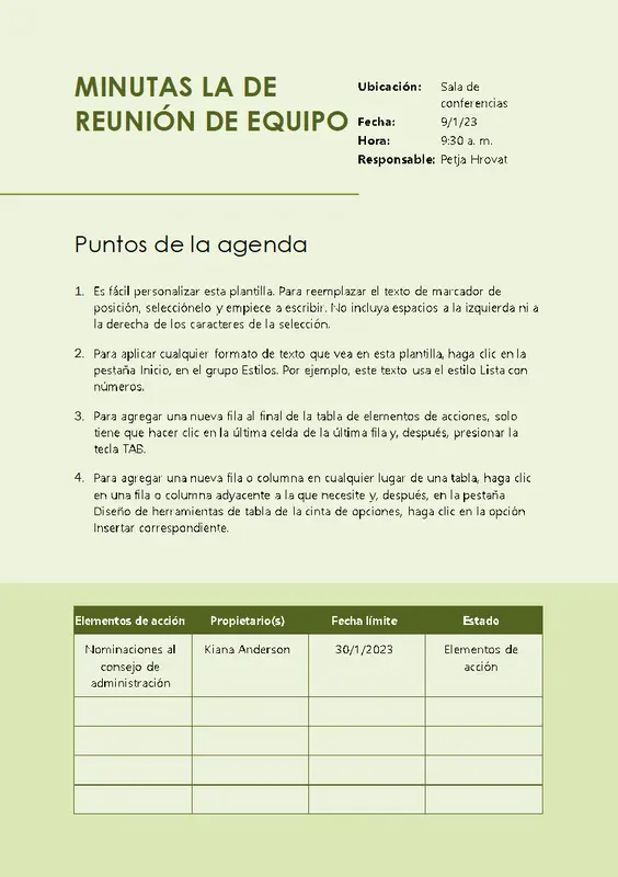 Minutas de la reunión de equipo modern simple