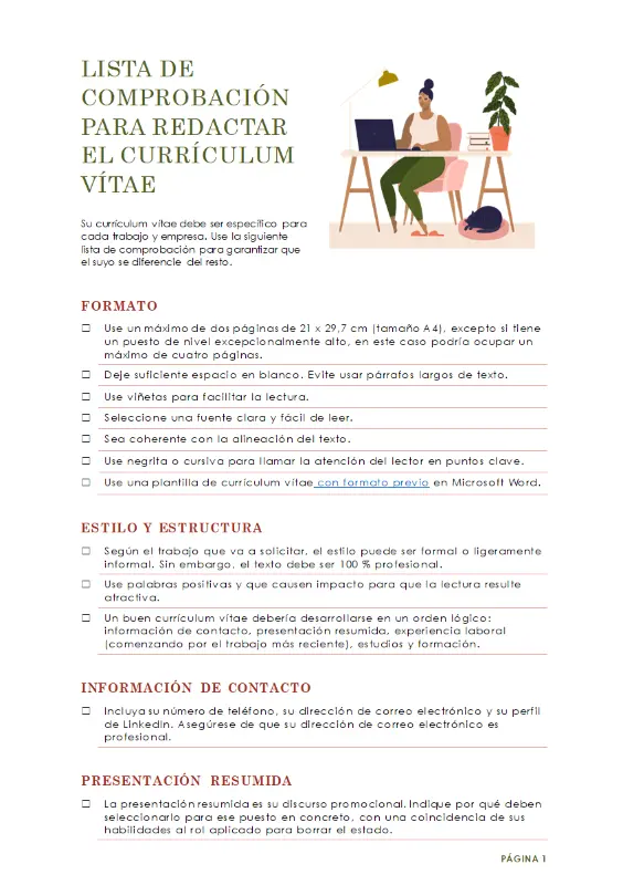Lista de comprobación para redactar el currículum vítae green modern simple
