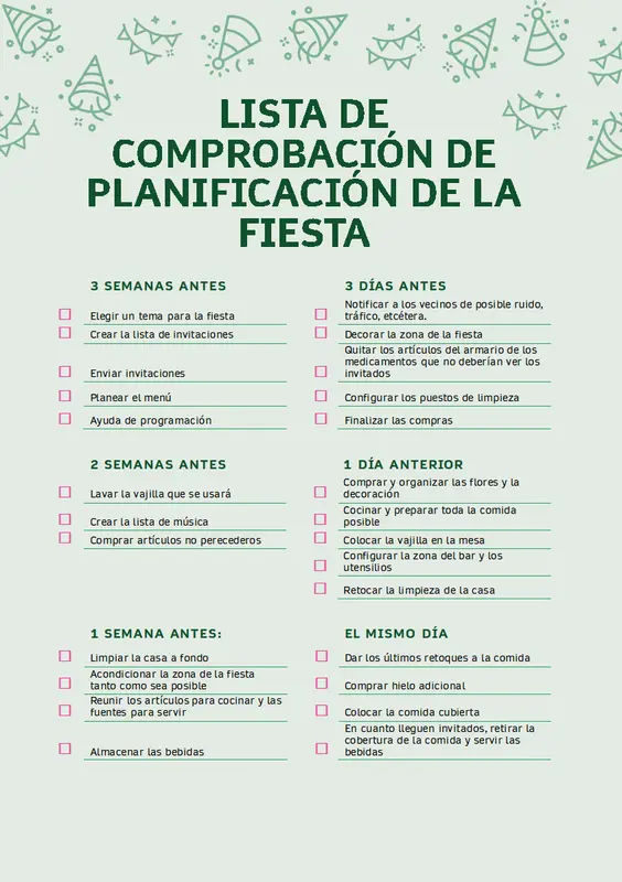 Lista de comprobación de planificación de la fiesta modern simple