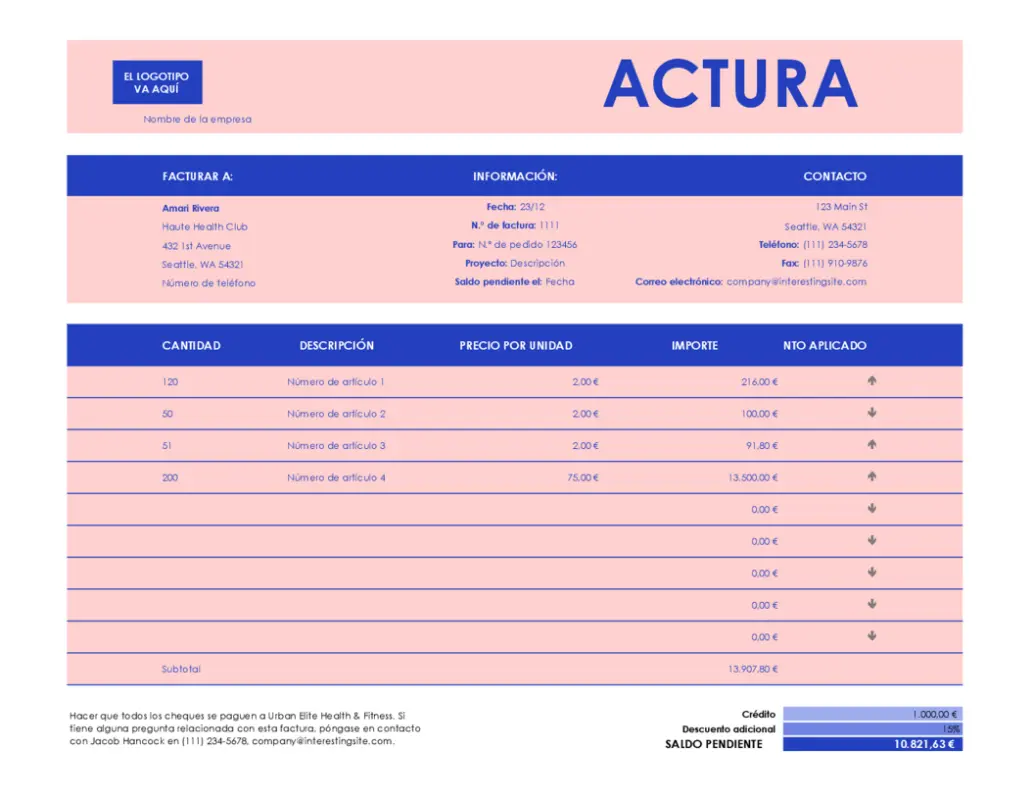 Factura de ventas para pequeñas empresas pink modern simple