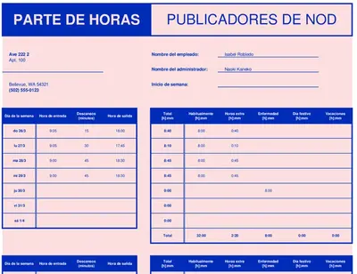 Planilla de horas trabajadas semanal modern simple