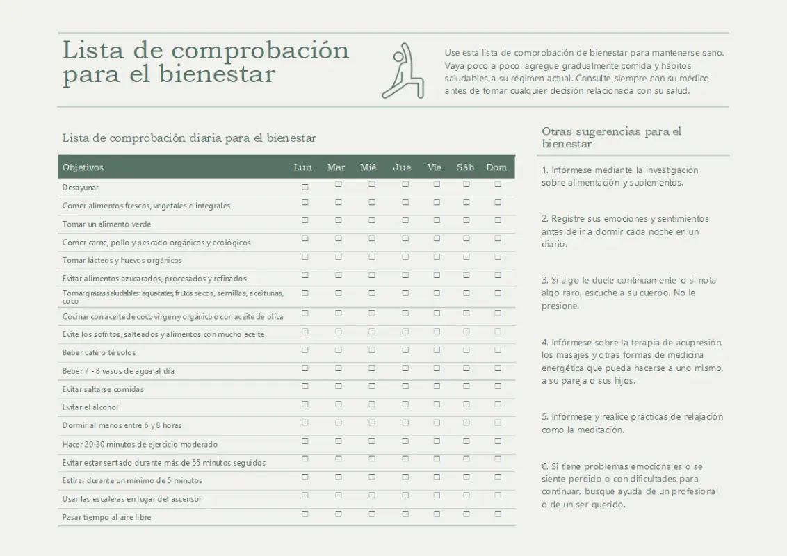 Lista de comprobación para el bienestar green modern simple