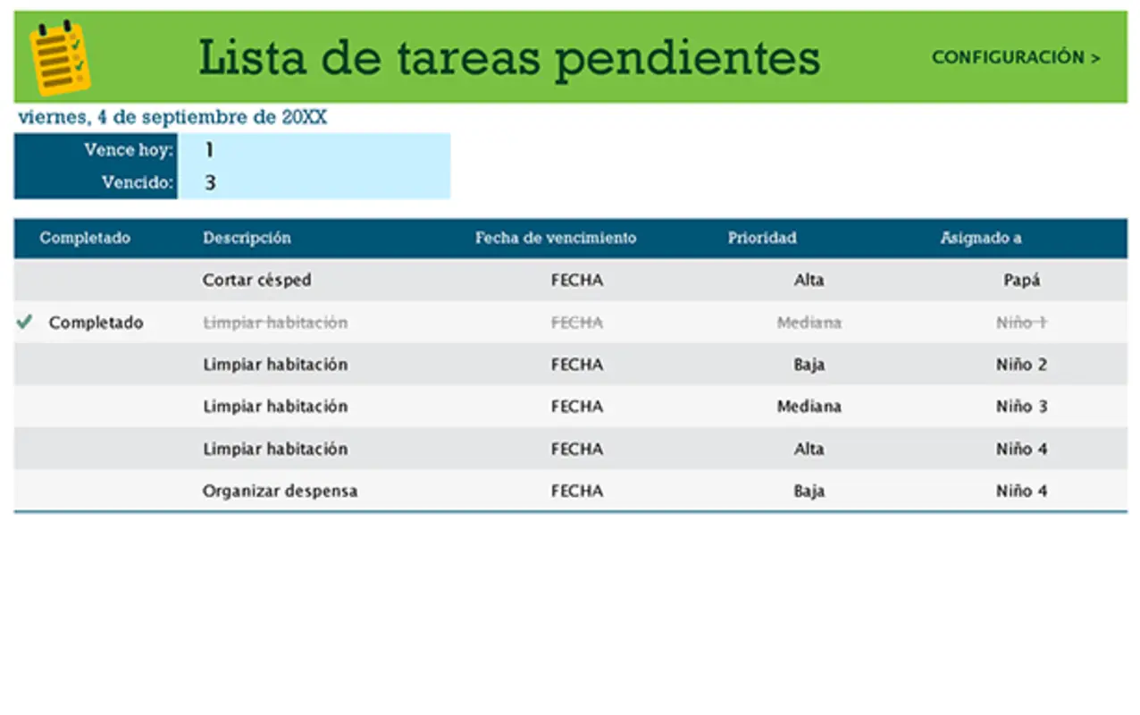 Lista de tareas domésticas pendientes green modern simple