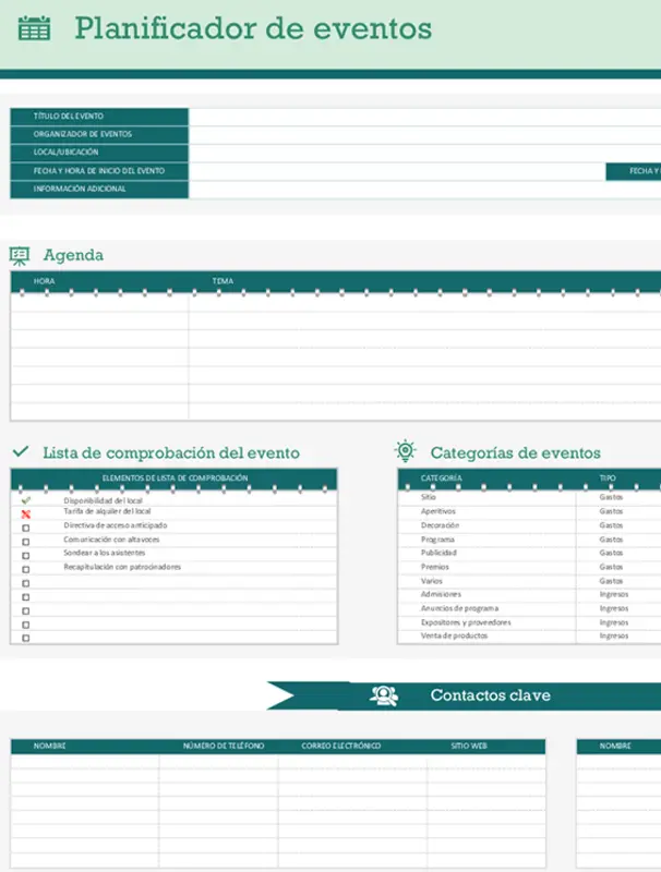 Planificador de eventos y escala de tiempo green modern-simple