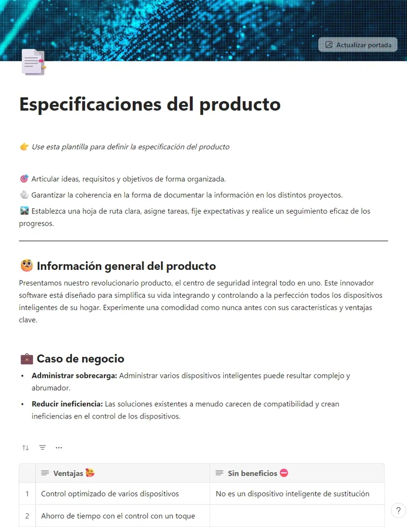 Especificaciones del producto