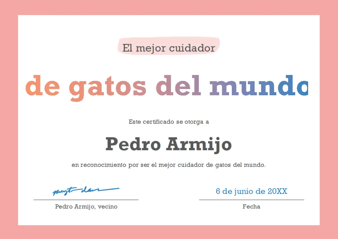 Certificado de premio al mejor del mundo pink modern-simple